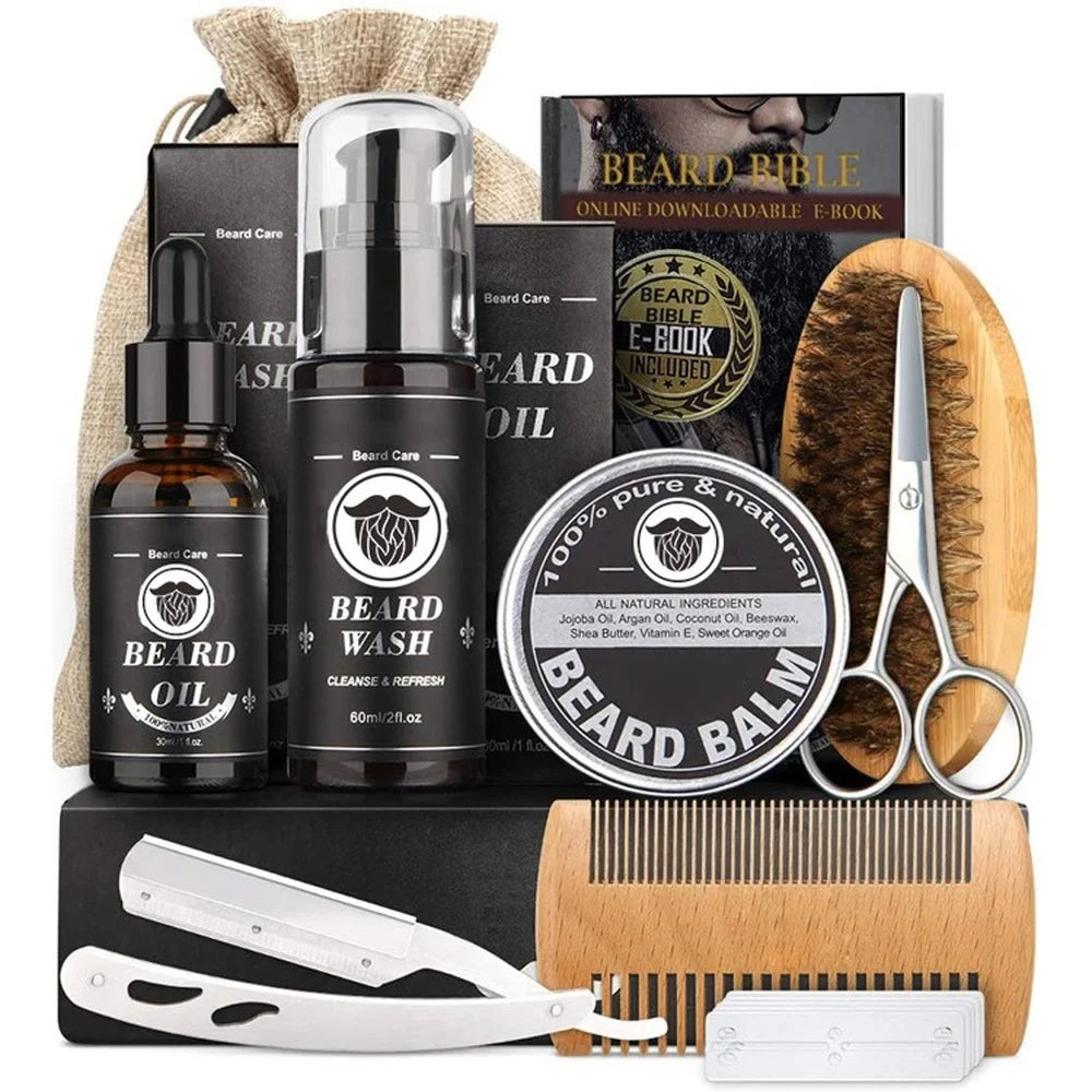 EdgeCraft Elite Beard Kit – Beard Oil, Balm, Brush, Comb, Scissors & Wash Grooming Set