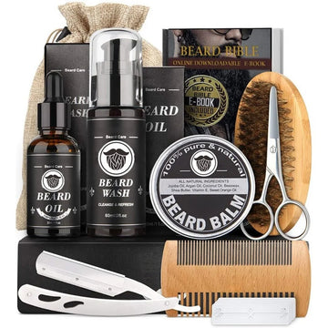 EdgeCraft Elite Beard Kit – Beard Oil, Balm, Brush, Comb, Scissors & Wash Grooming Set