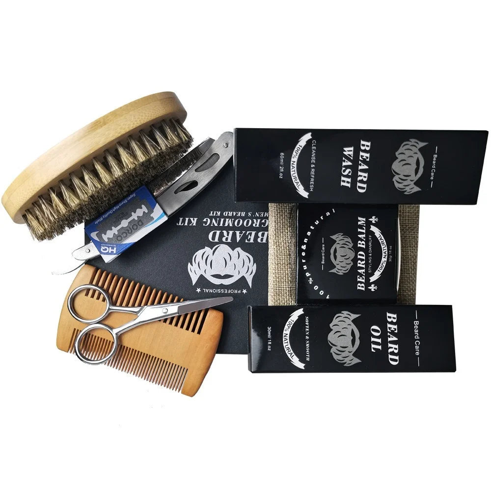 EdgeCraft Elite Beard Kit – Beard Oil, Balm, Brush, Comb, Scissors & Wash Grooming Set